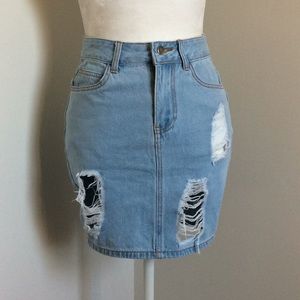 NWT NAKED WARDROBE DISTRESSED DENIM MINI SKIRT S